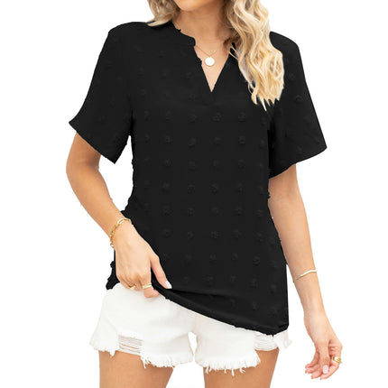 Women's Summer Chiffon Tops Casual V Neck Short Sleeve Loose Shirts