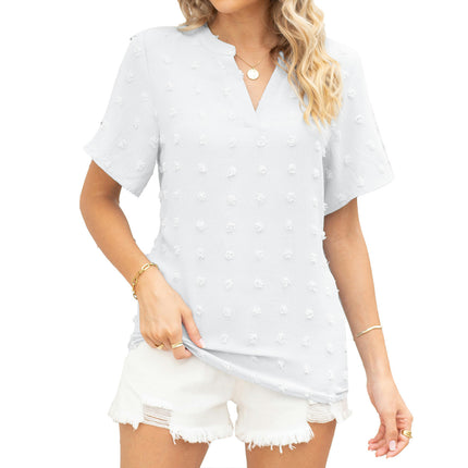 Women's Summer Chiffon Tops Casual V Neck Short Sleeve Loose Shirts