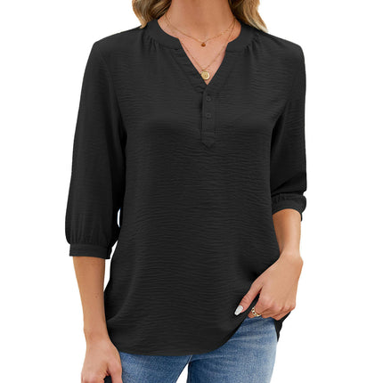 Women's V Neck 3/4 Sleeve Tops Shirts Casual Summer Loose Tunic Blouses