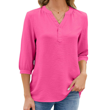 Women's V Neck 3/4 Sleeve Tops Shirts Casual Summer Loose Tunic Blouses