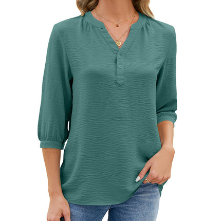 Women's V Neck 3/4 Sleeve Tops Shirts Casual Summer Loose Tunic Blouses