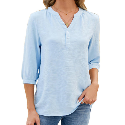 Women's V Neck 3/4 Sleeve Tops Shirts Casual Summer Loose Tunic Blouses