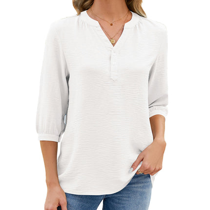 Women's V Neck 3/4 Sleeve Tops Shirts Casual Summer Loose Tunic Blouses