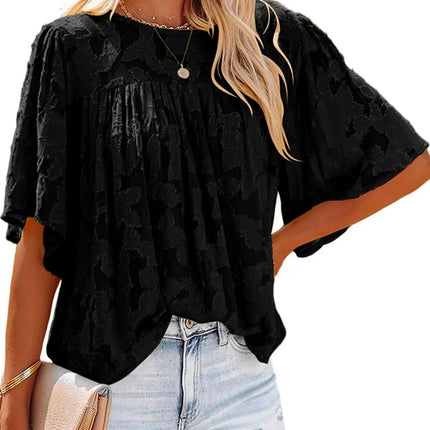 Women's Bell Sleeve Blouse Summer Crewneck Lace Tops Shirts