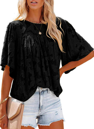 Women's Bell Sleeve Blouse Summer Crewneck Lace Tops Shirts