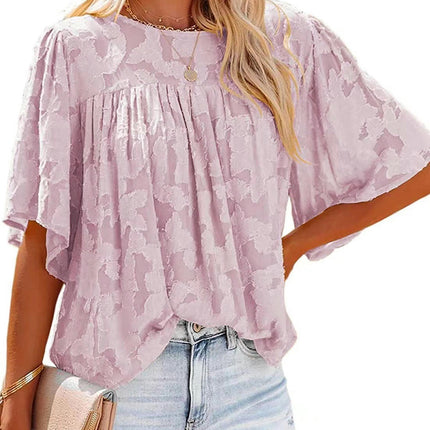 Women's Bell Sleeve Blouse Summer Crewneck Lace Tops Shirts