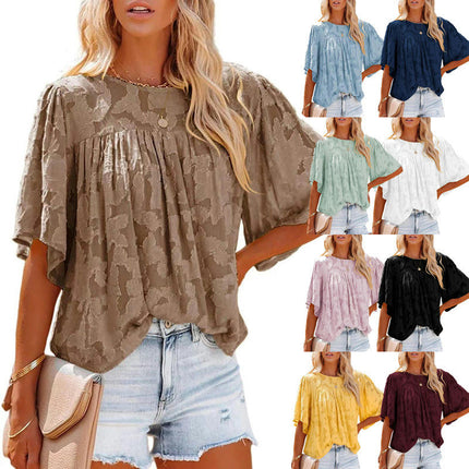 Women's Bell Sleeve Blouse Summer Crewneck Lace Tops Shirts