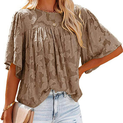 Women's Bell Sleeve Blouse Summer Crewneck Lace Tops Shirts