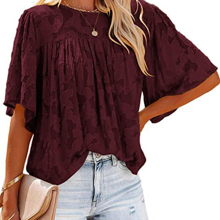 Women's Bell Sleeve Blouse Summer Crewneck Lace Tops Shirts