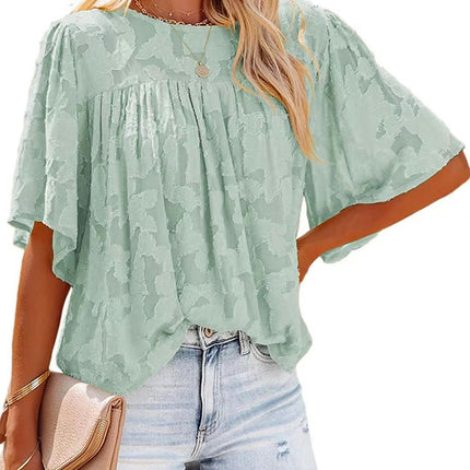 Women's Bell Sleeve Blouse Summer Crewneck Lace Tops Shirts