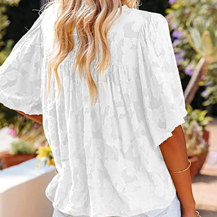 Women's Bell Sleeve Blouse Summer Crewneck Lace Tops Shirts