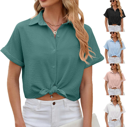 Women's Casual Button Down Shirts V Neck Chiffon Short Sleeve Blouses Tops