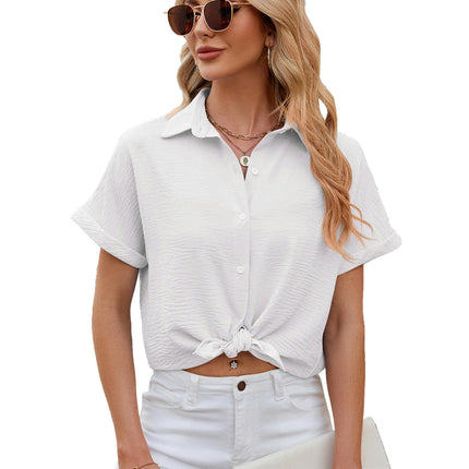 Women's Casual Button Down Shirts V Neck Chiffon Short Sleeve Blouses Tops