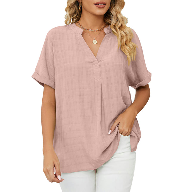 Women's Casual Summer Shirts Notch V Neck Blouses Short Sleeve Tops Tunics