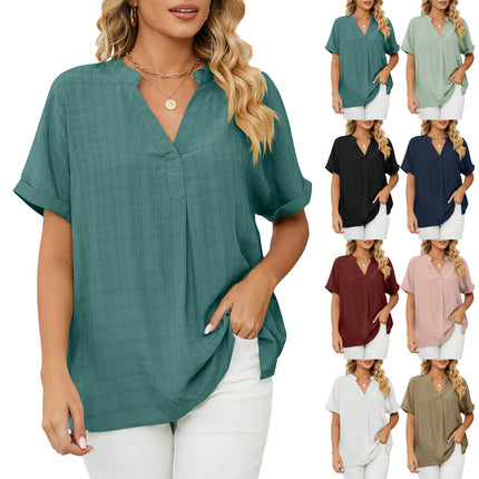 Women's Casual Summer Shirts Notch V Neck Blouses Short Sleeve Tops Tunics