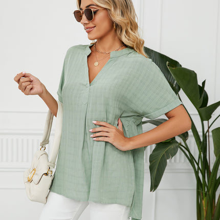 Women's Casual Summer Shirts Notch V Neck Blouses Short Sleeve Tops Tunics