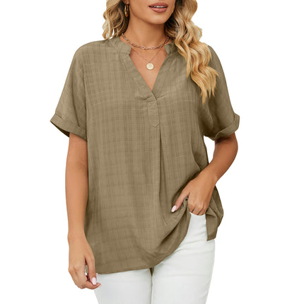 Women's Casual Summer Shirts Notch V Neck Blouses Short Sleeve Tops Tunics