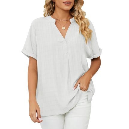 Women's Casual Summer Shirts Notch V Neck Blouses Short Sleeve Tops Tunics