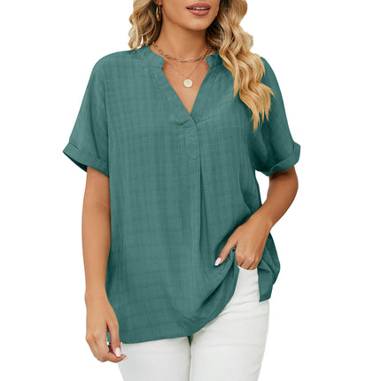 Women's Casual Summer Shirts Notch V Neck Blouses Short Sleeve Tops Tunics