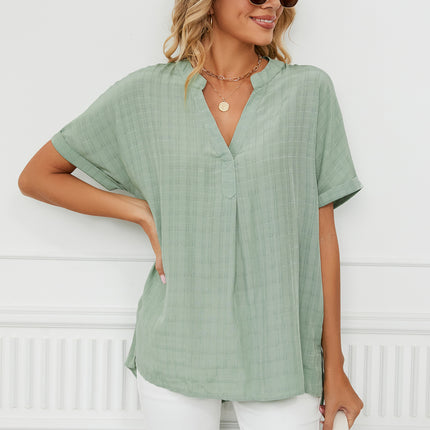 Women's Casual Summer Shirts Notch V Neck Blouses Short Sleeve Tops Tunics