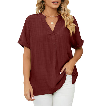 Women's Casual Summer Shirts Notch V Neck Blouses Short Sleeve Tops Tunics