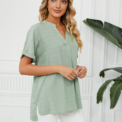 Women's Casual Summer Shirts Notch V Neck Blouses Short Sleeve Tops Tunics