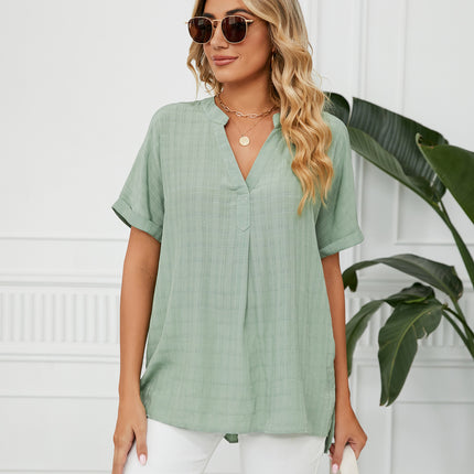 Women's Casual Summer Shirts Notch V Neck Blouses Short Sleeve Tops Tunics