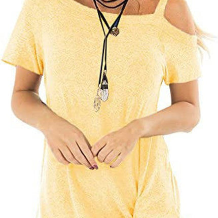 Women's Cold Shoulder Tops Short Sleeve Shirts Twist Knot Top Tunic Blouse Tshirt