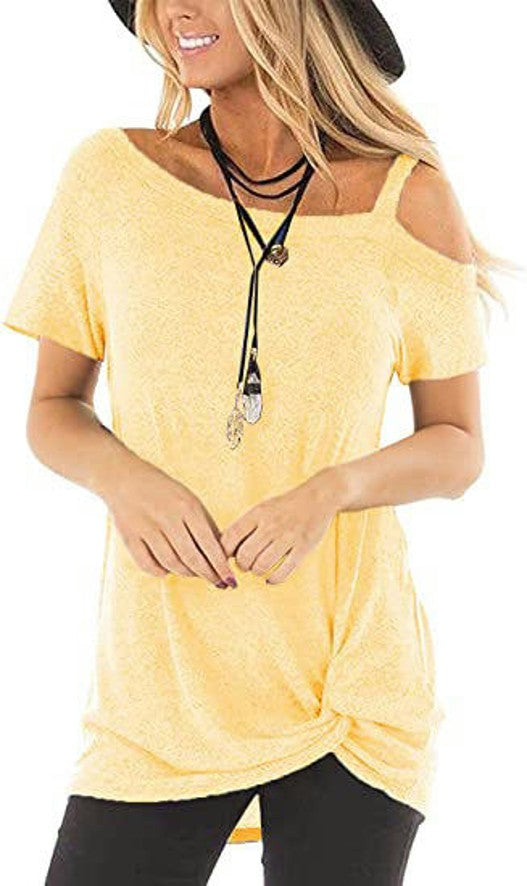 Women's Cold Shoulder Tops Short Sleeve Shirts Twist Knot Top Tunic Blouse Tshirt