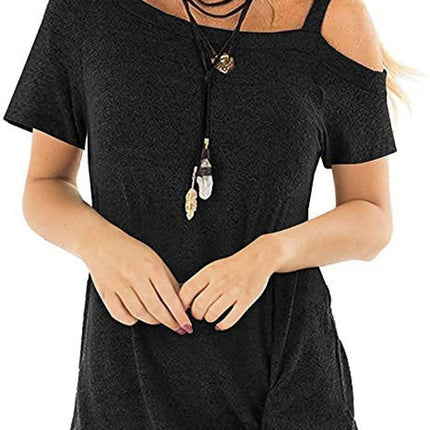 Women's Cold Shoulder Tops Short Sleeve Shirts Twist Knot Top Tunic Blouse Tshirt