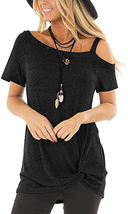 Women's Cold Shoulder Tops Short Sleeve Shirts Twist Knot Top Tunic Blouse Tshirt