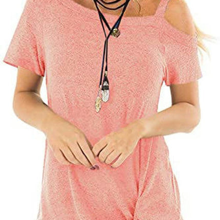 Women's Cold Shoulder Tops Short Sleeve Shirts Twist Knot Top Tunic Blouse Tshirt