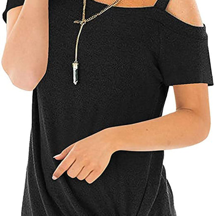 Women's Cold Shoulder Tops Short Sleeve Shirts Twist Knot Top Tunic Blouse Tshirt