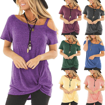 Women's Cold Shoulder Tops Short Sleeve Shirts Twist Knot Top Tunic Blouse Tshirt