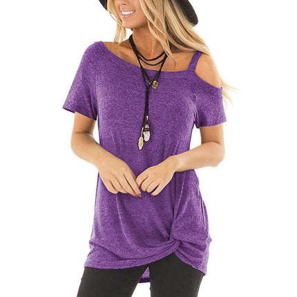 Women's Cold Shoulder Tops Short Sleeve Shirts Twist Knot Top Tunic Blouse Tshirt