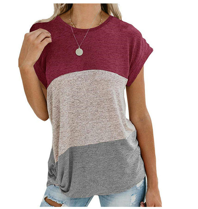 Women's Short Sleeve Round Neck T Shirt Twist Knot Tops Casual Loose Top