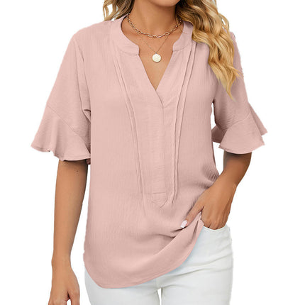 Blouses for Women Ruffle Short Sleeve Loose Tops V Neck Summer Casual Blouse Shirts