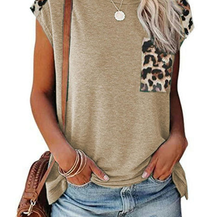 Women's Short Sleeve Leopard Print Tunic Tops Casual Raglan Shirt