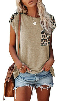 Women's Short Sleeve Leopard Print Tunic Tops Casual Raglan Shirt