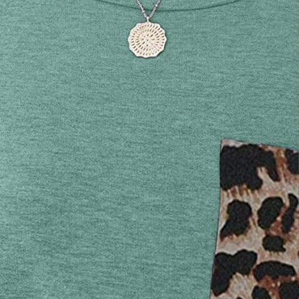 Women's Short Sleeve Leopard Print Tunic Tops Casual Raglan Shirt