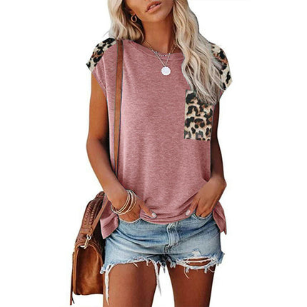 Women's Short Sleeve Leopard Print Tunic Tops Casual Raglan Shirt