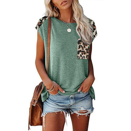 Women's Short Sleeve Leopard Print Tunic Tops Casual Raglan Shirt