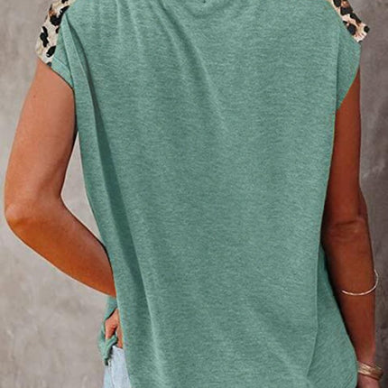 Women's Short Sleeve Leopard Print Tunic Tops Casual Raglan Shirt