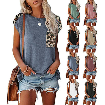 Women's Short Sleeve Leopard Print Tunic Tops Casual Raglan Shirt