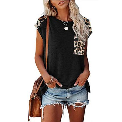 Women's Short Sleeve Leopard Print Tunic Tops Casual Raglan Shirt