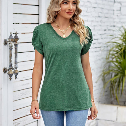 Women's V Neck Summer Tops Twist Short Sleeve T Shirts Casual Tunics