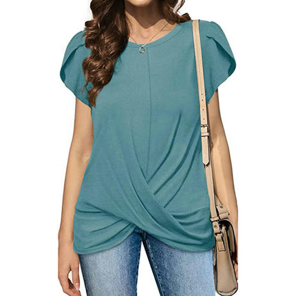 Women's Tops Short Sleeve Twist Knotted T Shirts Summer Blouse Tunic Tops