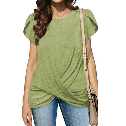 Women's Tops Short Sleeve Twist Knotted T Shirts Summer Blouse Tunic Tops