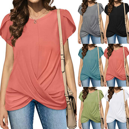 Women's Tops Short Sleeve Twist Knotted T Shirts Summer Blouse Tunic Tops