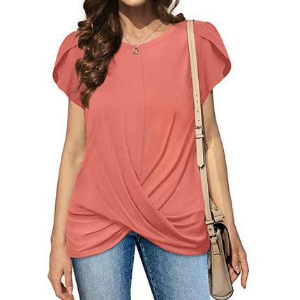 Women's Tops Short Sleeve Twist Knotted T Shirts Summer Blouse Tunic Tops